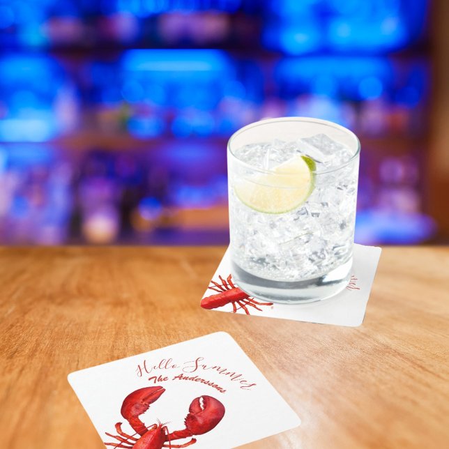 Röd hummer, vit sommar namn party underlägg papper kvadrat (Skapare uppladdad)