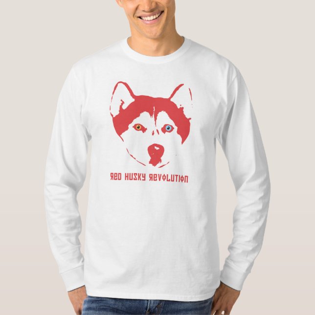 Röd Husky revolutionvitlångärmad T Shirt (Framsida)