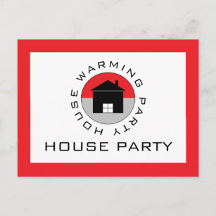 Röd huslogotyp, inflyttnings- partyinbjudan inbjudan vykort