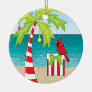 Röd huvudsaklig jul för tropisk strandpalmträd julgransprydnad keramik