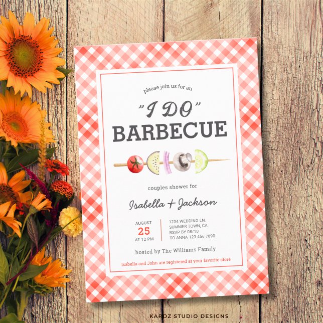 Röd I DO BBQ Grill Bröllopsdusch Inbjudan (The front of the invitation is shown at a 5x7-inch size. Choose size, paper, + corner style.)