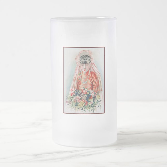 Röd i kinesiska Bröllop i Shanghai Frostat Ölglas (Center)