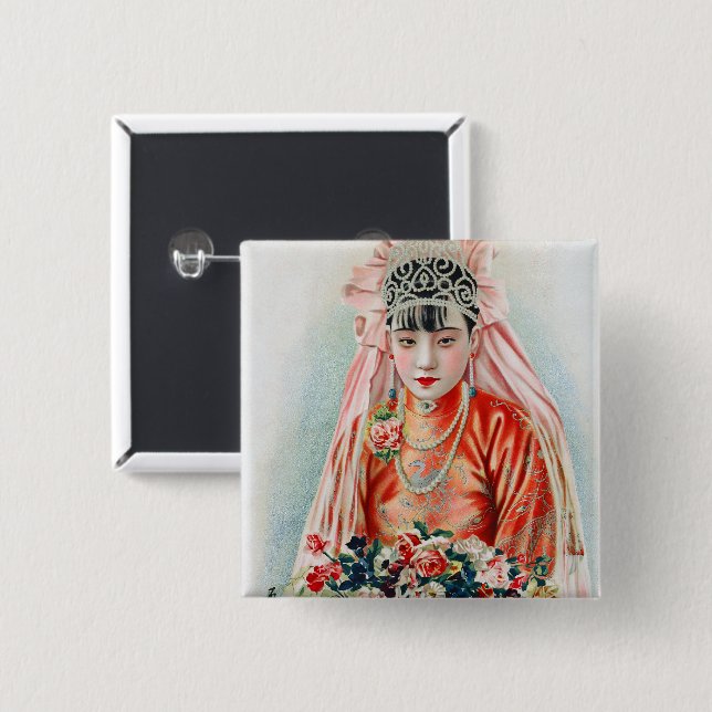 Röd i kinesiska Bröllop i Shanghai Knapp (Framsida & baksida)