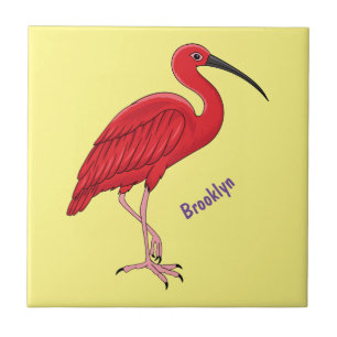 Röd ibis-fågel tecknad illustration kakelplatta