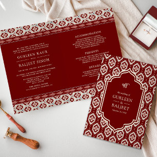 Röd Ikat All in One Anand Karaj Sikh Bröllop Inbjudan