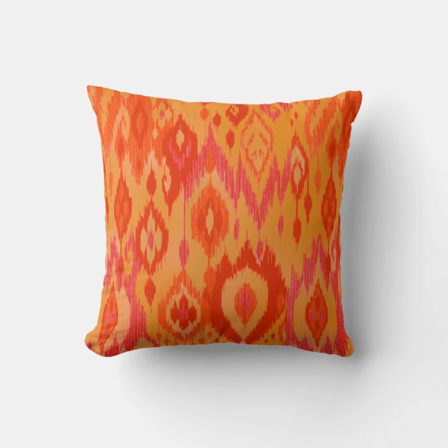 Röd Ikat Boho för chic orange saffran stam- Kudde (Framsida)
