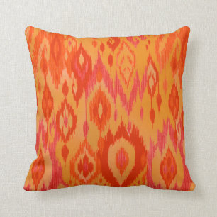 Röd Ikat Boho för chic orange saffran stam- Kudde