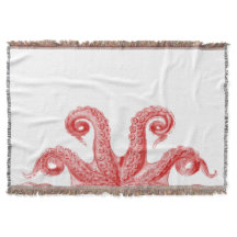 Röd illustration för vintagebläckfisktentakel