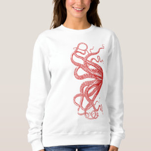 Röd illustration för vintagebläckfisktentakel tee