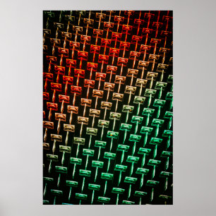 Röd illustration, gult och grönt poster