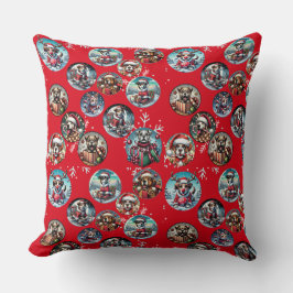 Röd illustrativ snöflake och hundar julklapp kudde