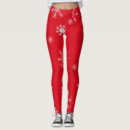 Röd illustrativ snöflinga vit leggings