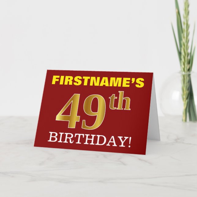 Röd, Imitation Guld "49-ÅRS FÖDELSEDAG" Födelsedag Kort (Framsida)