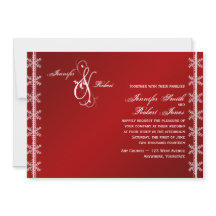 Röd inbjudan för bröllop för vitSnowflakevinter