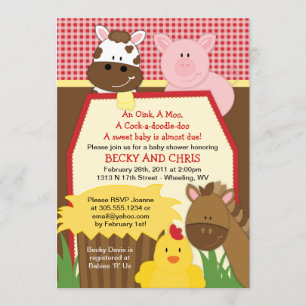 Röd inbjudan för lantgårdBarnyardbaby shower