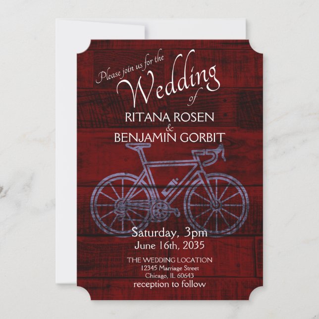 Röd inbjudan till Bicycle Wedding (Framsida)