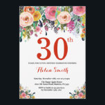 Röd inbjudan till blommigt 30års födelsedag<br><div class="desc">Inbjudan till blommigt 30års födelsedag för kvinnor. Vattenfärgad Blommigt blomma. Röd, Rosa, Gult, Orange, Lila Flower. Vuxen Birthday. 30:e 40:e 60:e 70:e 80:e 90:e 100:e 13:e 15:e 16:e 18:e 20:e alla åldrar. Om du vill göra ytterligare anpassningar klickar du på knappen "Anpassa" och användor verktyg som är utformat för att...</div>