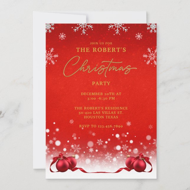 Röd inbjudan till Golden-julpartiet (Framsida)