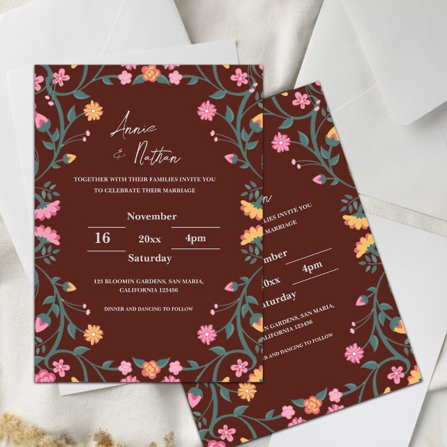 Röd inbjudan till Intricate Blommigt Ram bröllopsi (Red Intricate Floral Frame Wedding Invitation)