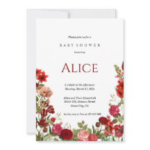 Röd inbjudan till minimalistisk Wildblomsterbabyer