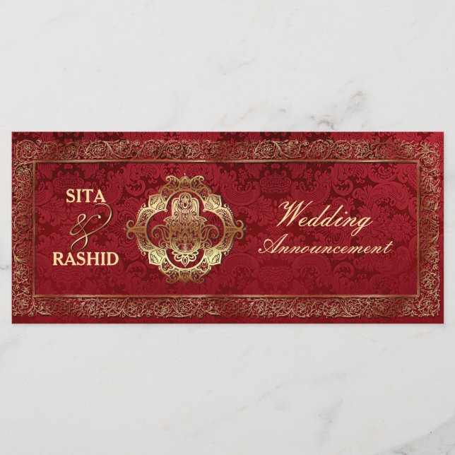 Röd indisk bröllops - tillkännagivande / Rackcard (Framsida)