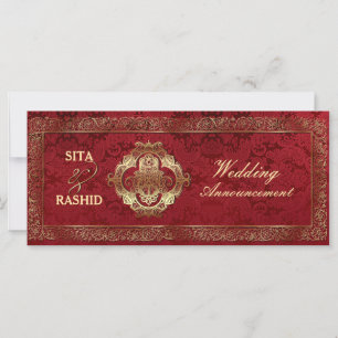 Röd indisk bröllops - tillkännagivande / Rackcard
