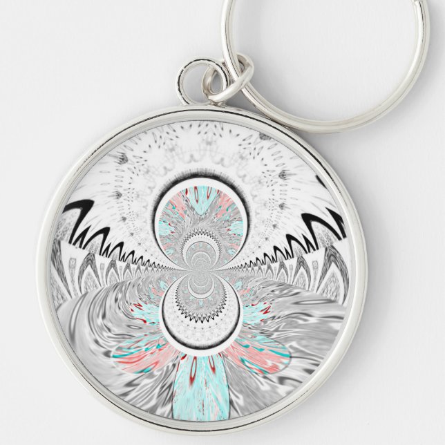 Röd indisk senaste design.png rund silverfärgad nyckelring (Framsidan)