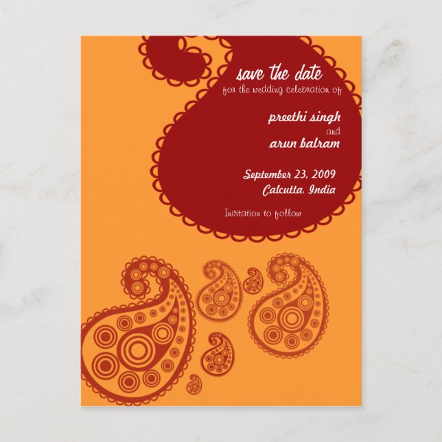 Röd indisk - Spara datum Meddelande Vykort (Framsida)