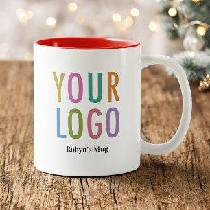 Röd innerkaffemugg med företagets logotyp och namn Två-Tonad mugg
