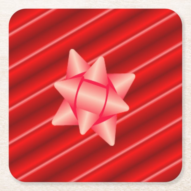 Röd inpackning för jul med pilbågen underlägg papper kvadrat (Framsidan)