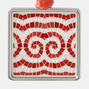RÖD IONISK MOSAIK Premium Fyrkantig Prydnad Julgransprydnad Metall