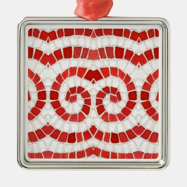 RÖD IONISK MOSAIK Premium Fyrkantig Prydnad Julgransprydnad Metall (Framsidan)