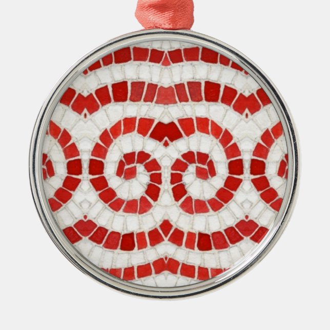 RÖD IONISK MOSAIK Premium rund prydnadssaker Julgransprydnad Metall (Framsidan)