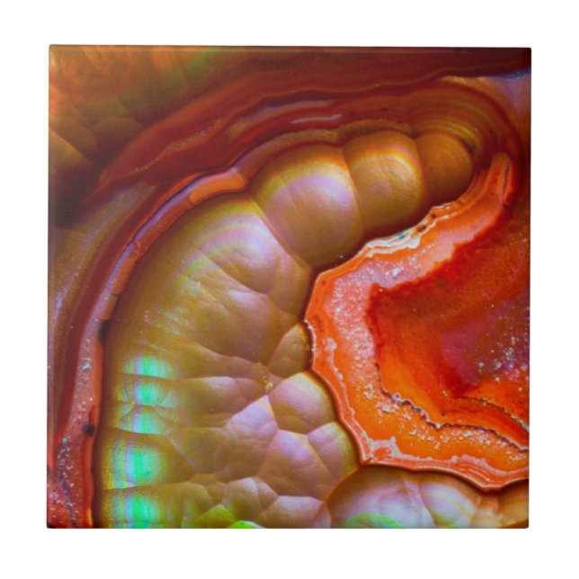 Röd iriserande eldupal kakelplatta (Framsidan)