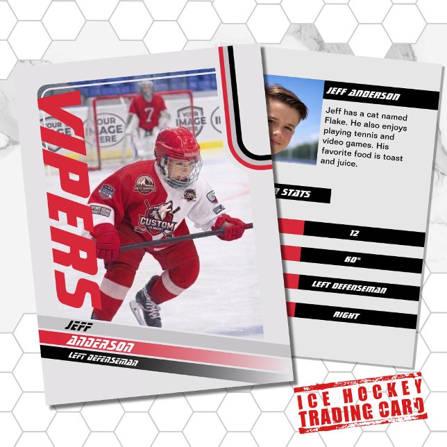 Röd ishockey-samlarbild (Unleash your creativity with our red and black customizable ice hockey trading card )
