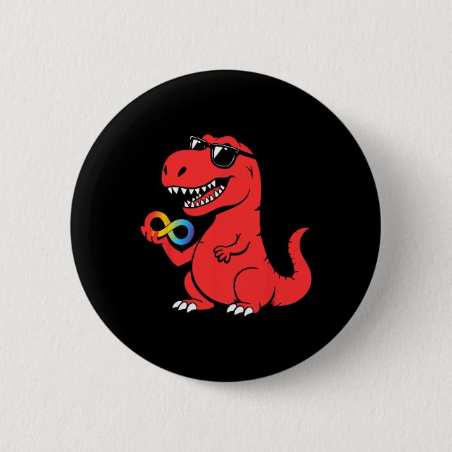 Röd Istället för Autism Dino Autism Acceptans Medv Knapp (Framsida)