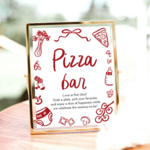 Röd Italiensk Handritad Baby Shower Pizza Bar Poster