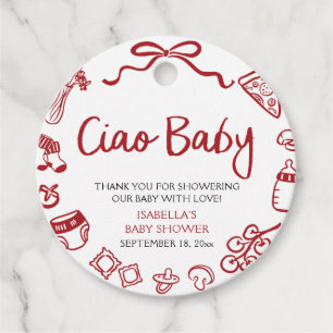 Röd Italiensk Handritad Pizza Ciao Baby Baby Showe Gåvor Etiketter