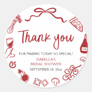 Röd Italiensk Handritad Pizza Pasta Bröllopsdusch Runt Klistermärke