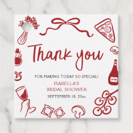 Röd italiensk handritad pizza pasta möhippa gåvor etiketter