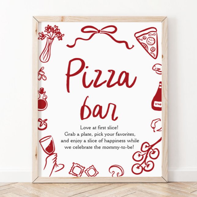 Röd italiensk handritad That's amore pizzabarskylt Poster (Red Italian Hand Drawn Pizza Pasta Mimosa Bar Sign)