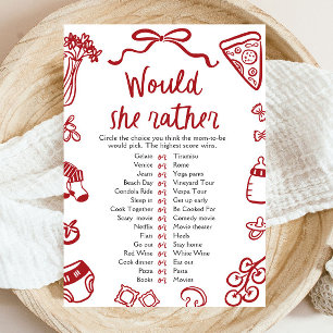 Röd italiensk 'Hellre än' baby shower-spel Inbjudningar