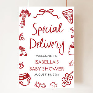 Röd italiensk speciell leverans baby shower välkom poster