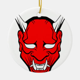 Röd japansk Hannya-mask Julgransprydnad Keramik