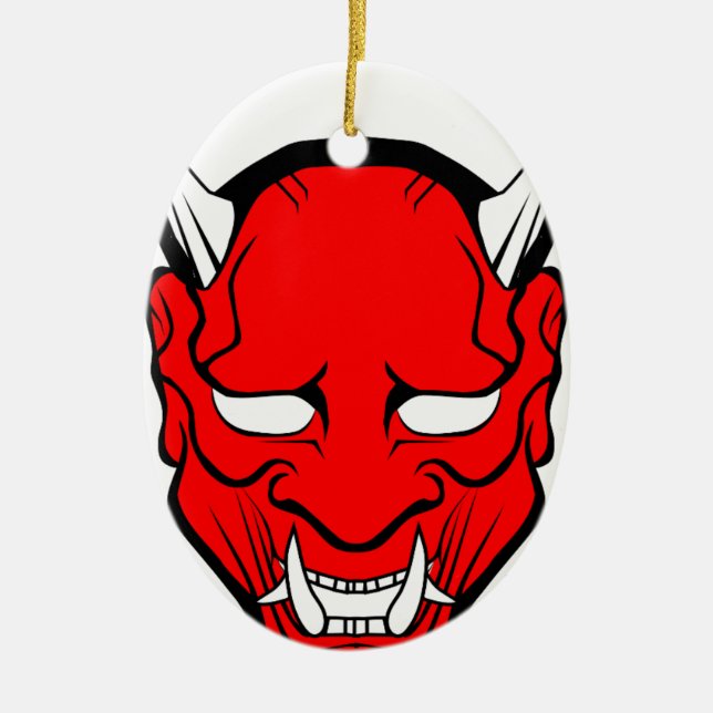 Röd japansk Hannya-mask Julgransprydnad Keramik (Framsidan)