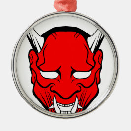Röd japansk Hannya-mask Julgransprydnad Metall