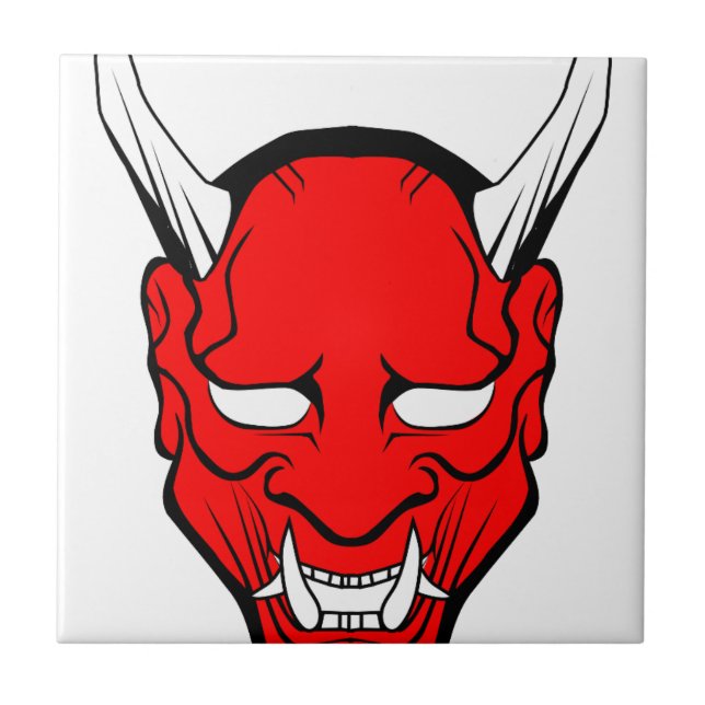 Röd japansk Hannya-mask Kakelplatta (Framsidan)