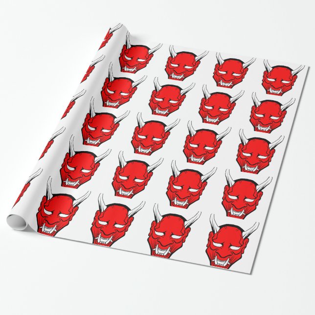 Röd japansk Hannya-mask Presentpapper (Utrullad)