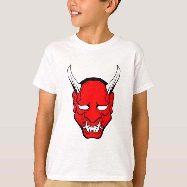 Röd japansk Hannya-mask Tee Shirt (Framsida)