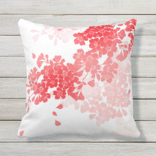 Röd japansk konst & rosan blommar blommigt utomhuskudde